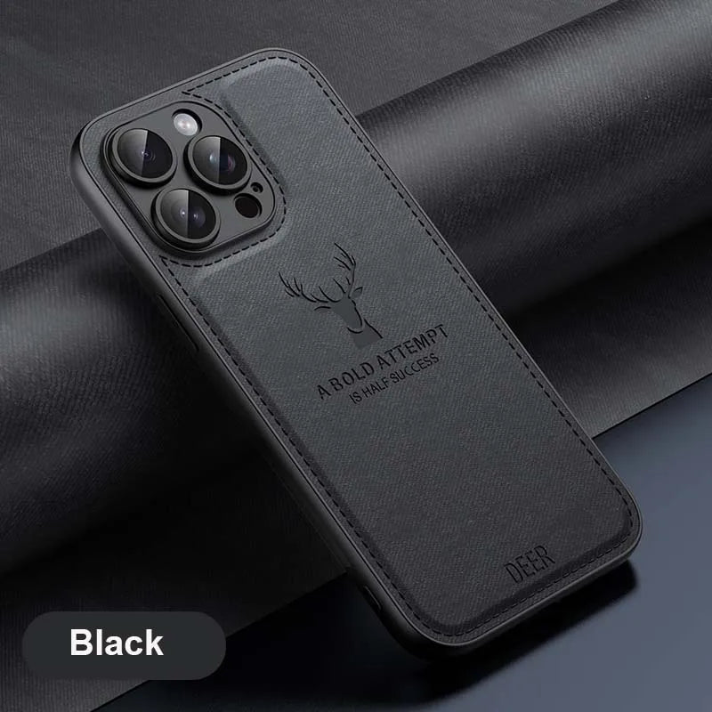 Luxury Leather Deer Head Phone Case For iPhone 16 15 14 Plus 13 12 Mini 11 Pro Max