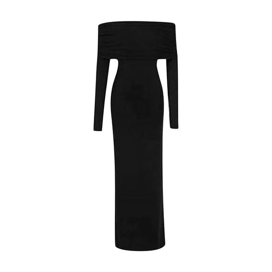 One Shoulder Style Long Sleeved Dress For Women Autumn And Winter Fashionable Slim Fit And Slimming Effect Long Skirt For Women