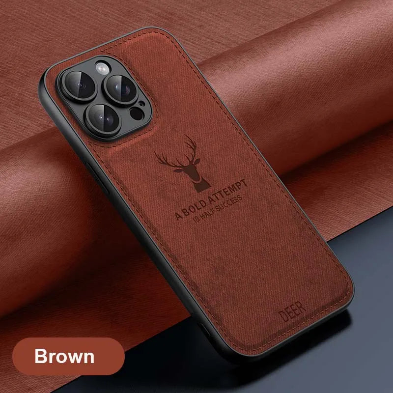 Luxury Leather Deer Head Phone Case For iPhone 16 15 14 Plus 13 12 Mini 11 Pro Max