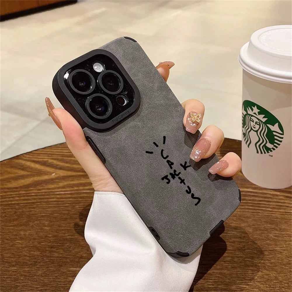 Luxury Suede Soft Leathe Cactusjack Hip Hop Phone Case For iPhone 11 12 13 mini 14 15 16 Pro Max XS XR Shockproof Anti-fur Shell