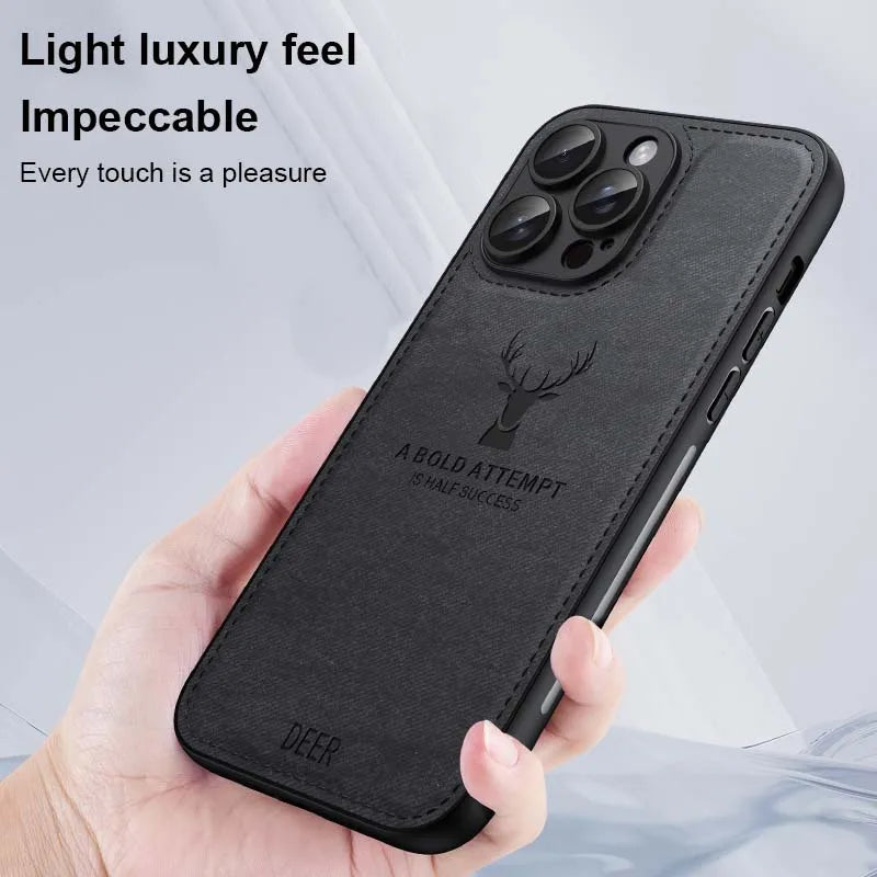 Luxury Leather Deer Head Phone Case For iPhone 16 15 14 Plus 13 12 Mini 11 Pro Max