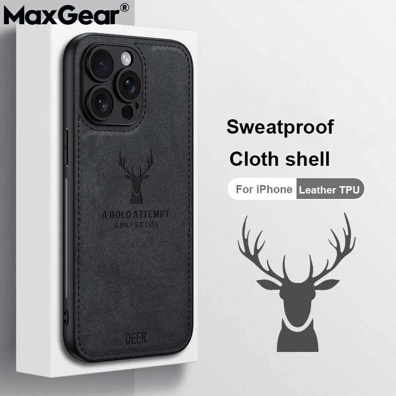 Luxury Leather Deer Head Phone Case For iPhone 16 15 14 Plus 13 12 Mini 11 Pro Max