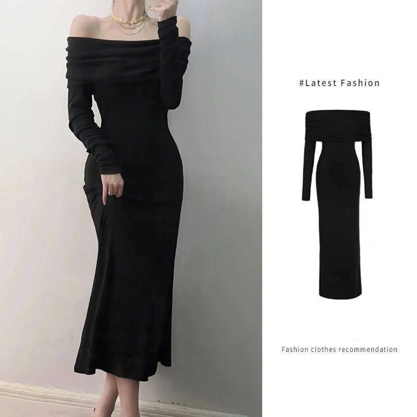 One Shoulder Style Long Sleeved Dress For Women Autumn And Winter Fashionable Slim Fit And Slimming Effect Long Skirt For Women