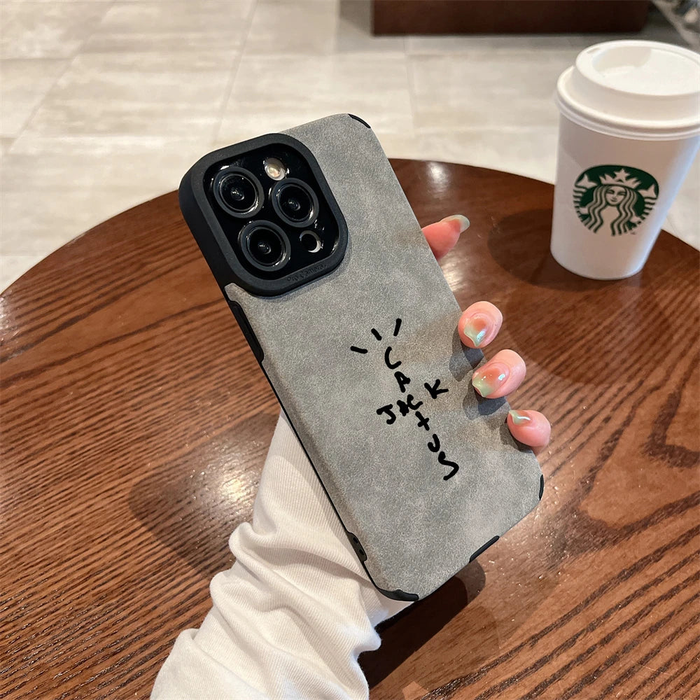 Luxury Suede Soft Leathe Cactusjack Hip Hop Phone Case For iPhone 11 12 13 mini 14 15 16 Pro Max XS XR Shockproof Anti-fur Shell