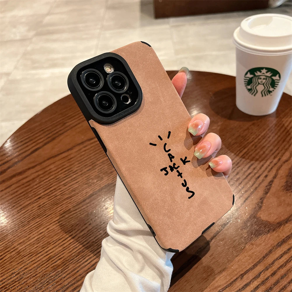 Luxury Suede Soft Leathe Cactusjack Hip Hop Phone Case For iPhone 11 12 13 mini 14 15 16 Pro Max XS XR Shockproof Anti-fur Shell