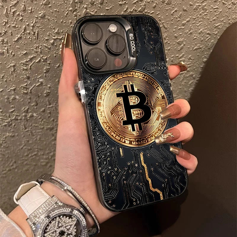 Y2K Luxury Bitcoin B Phone Case For iPhone 16 15 14 13 12 11 mini Pro Max X XR XSMAX 8 7 Plus Anti Fall Matte Back Cover